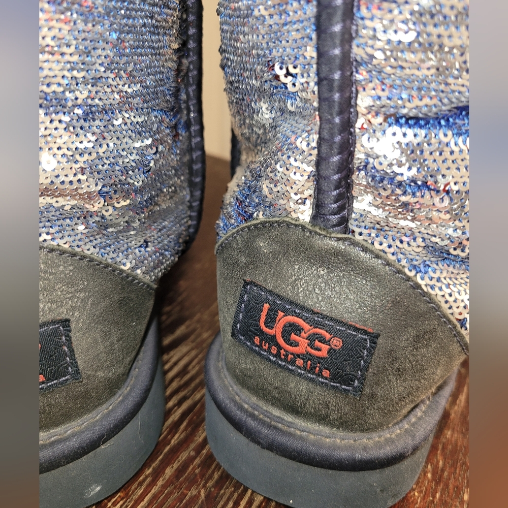 Limited edition Ugg blue orange sequin sheeling leather boots sz 7 - Picture 4 of 12